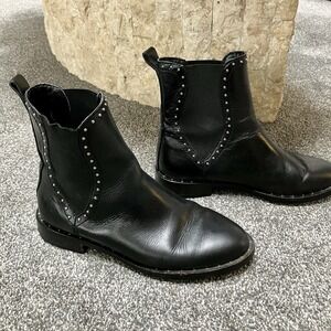 Rebecca Minkoff Black Leather Studded‎ Flat Ankle Boot Bootie Size 6.5 Women's